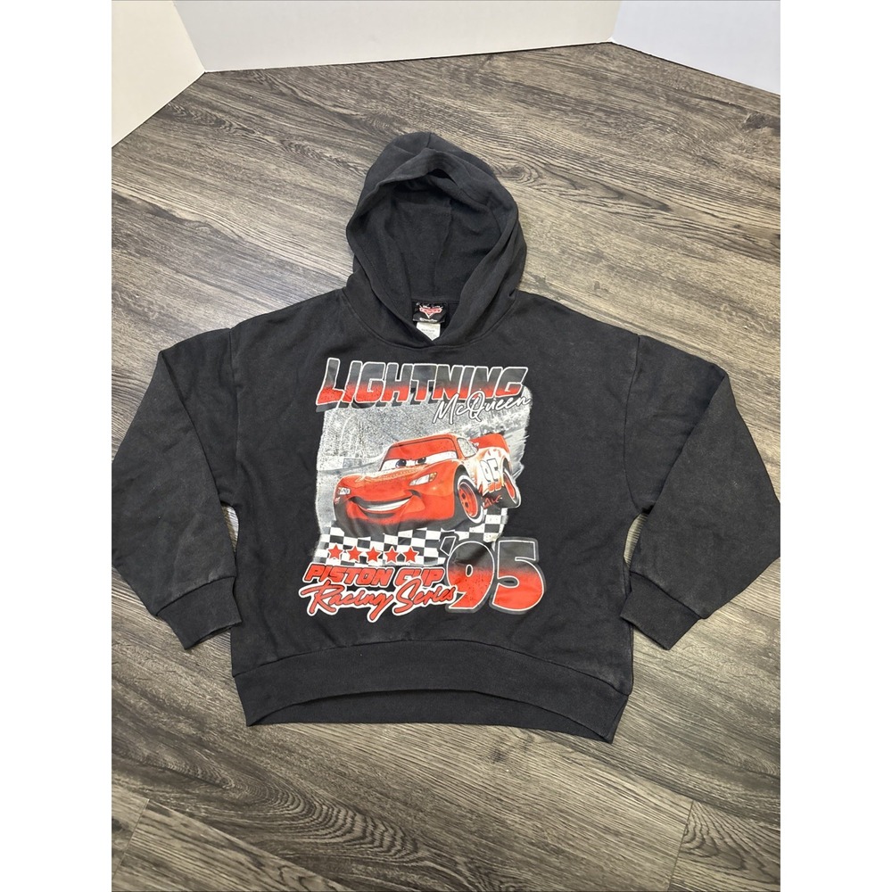 Disney Pixar Hoodie Womens Size XS Black Wash McQueen Piston Cup Graphic